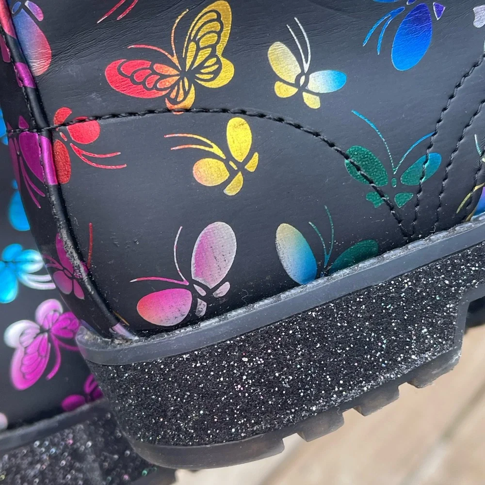 MIA Black Boots with Vibrant Butterfly Design
